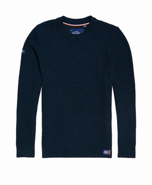 Superdry University Waffle Crew Neck Férfi Ugró Fekete/Türkiz | ZBXQA6520